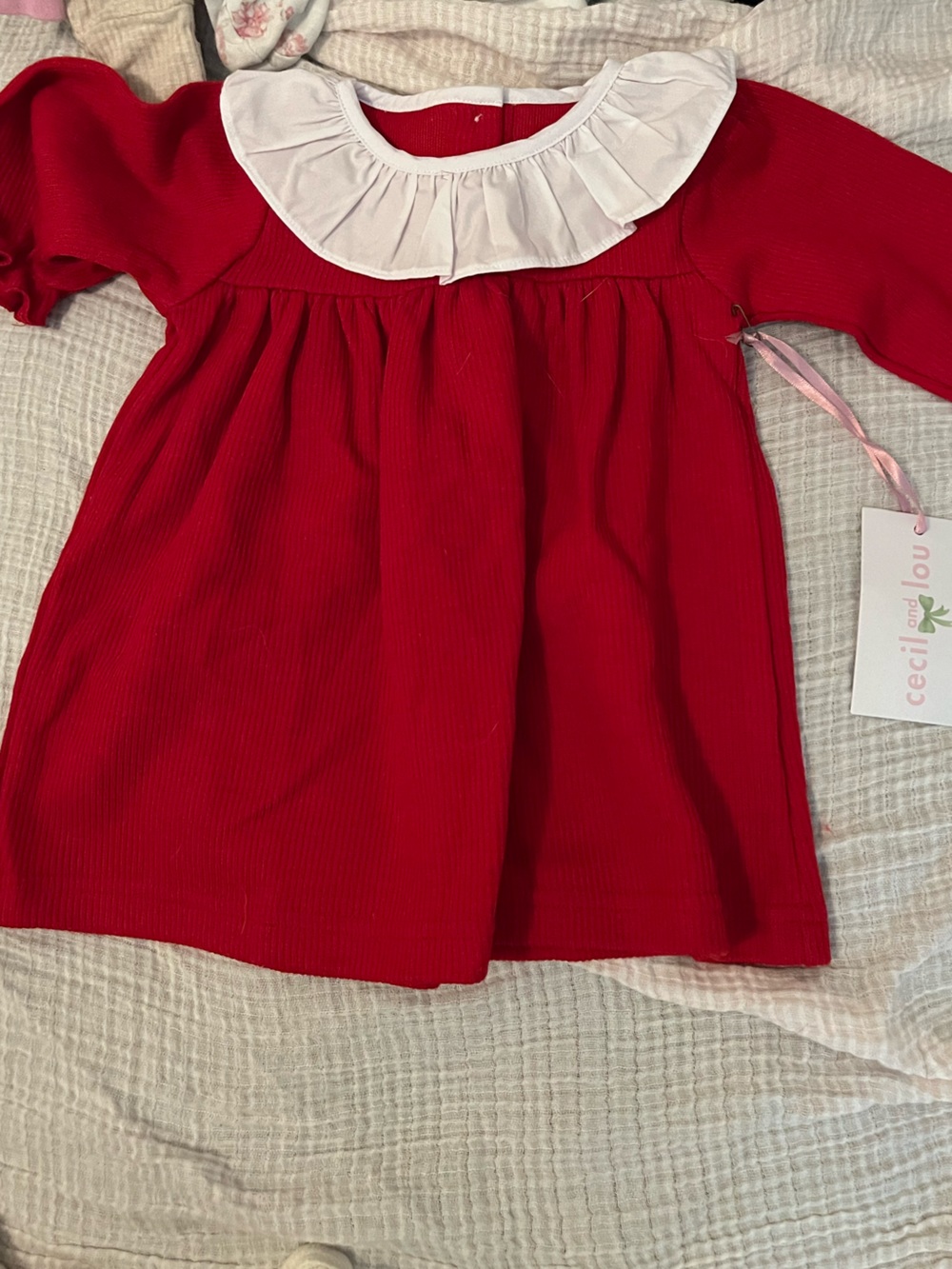 Baby red ruffle dress with collar